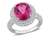 7.14 Carat (ctw) Pink Topaz and White Sapphire Halo Ring in Sterling Silver